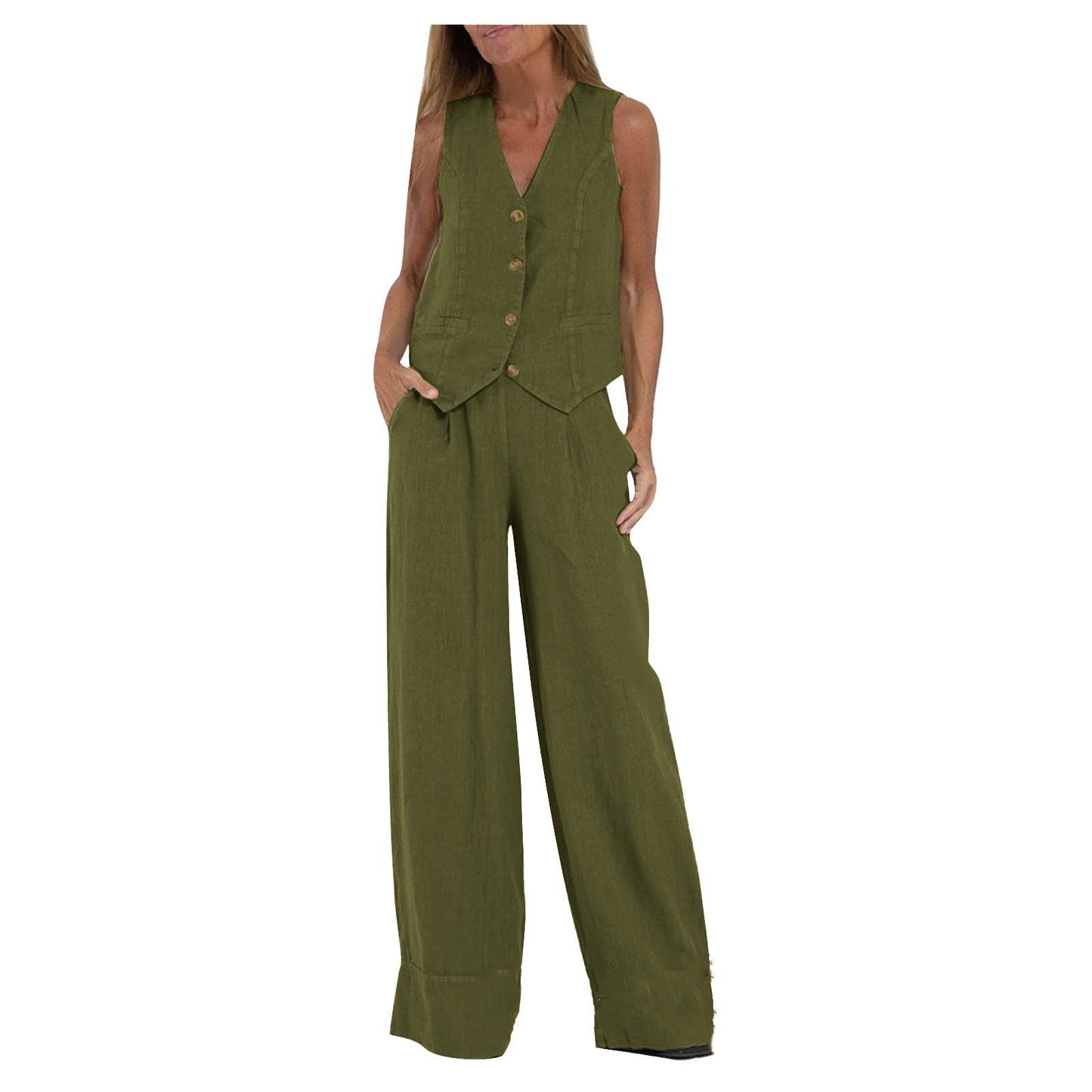 2024 European and American cross-border hot sale new fashion vest trousers, collage stitching, pure sleeveless color temperament casual suit