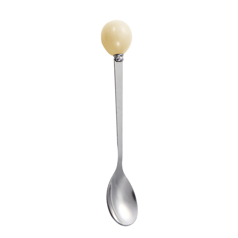 macaron colorful bead handle spoon creative stainless steel fruit fork color glazed stainless steel plastic handle spoon ins