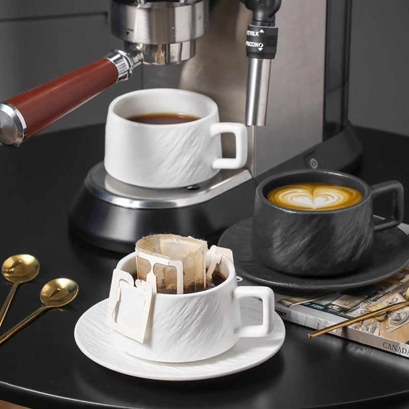 Simple Americano Cup & Saucer Set Rock Pattern Teacups, Hanging Ear Coffee Cups, Home Breakfast Cups, Afternoon Tea Cups