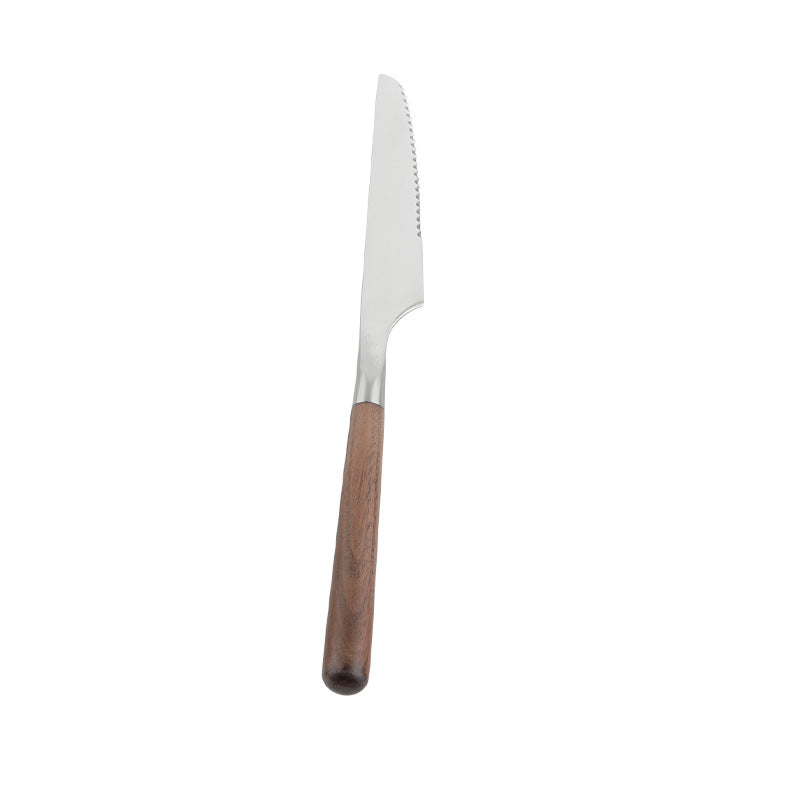 Walnut handle 304 stainless steel light luxury ins steak knife and fork wholesale western restaurant spoon cutlery knife and fork set