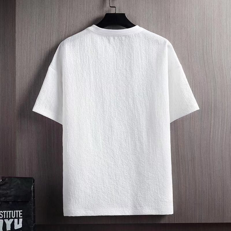 Summer new half sleeve shirt cotton linen short sleeve t-shirt men's solid color loose base shirt white five-quarter sleeves
