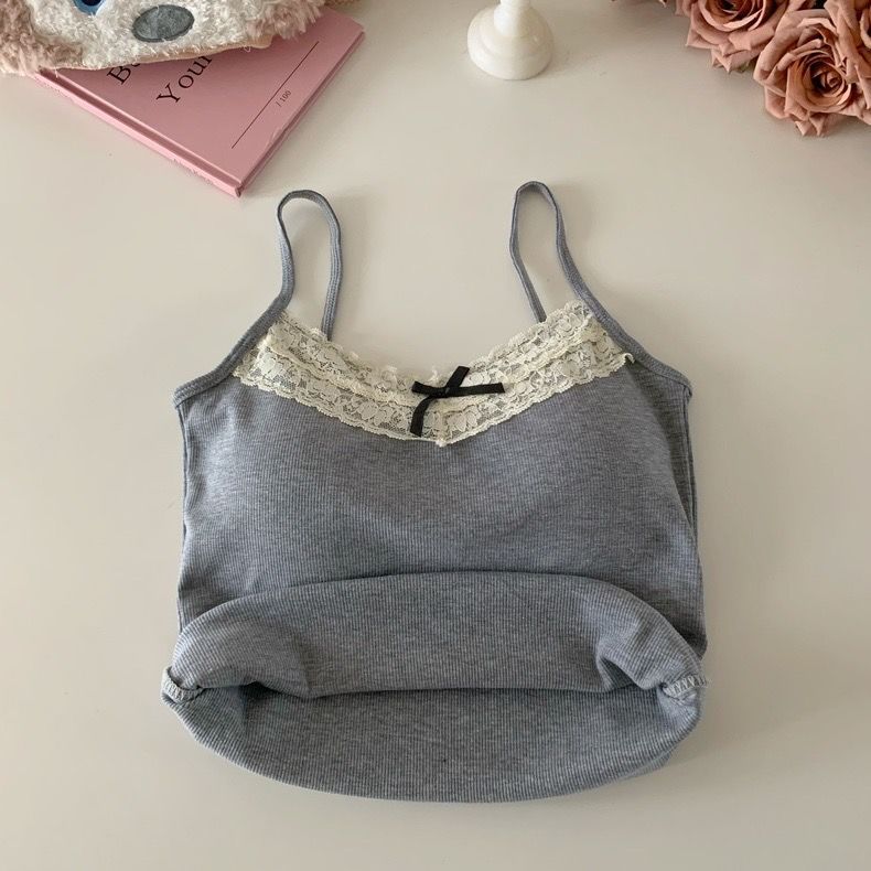 Babes Pure Lust lace camisole, base padded with bow, short slim fit sleeveless top