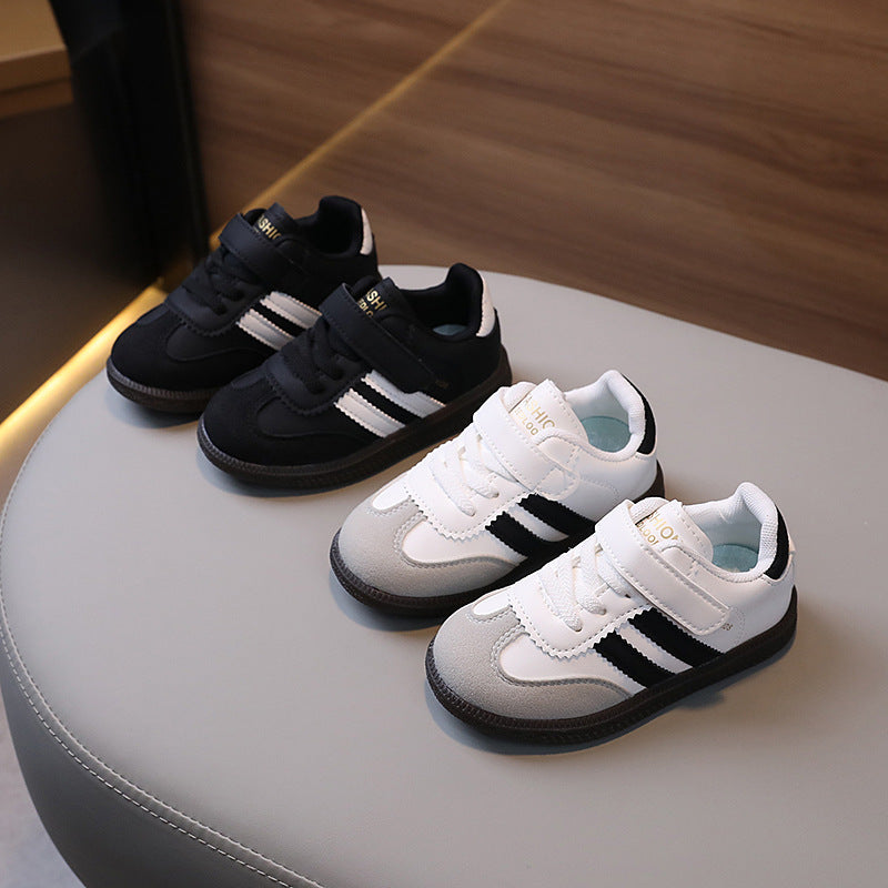 Children's sports shoes, spring and autumn, new boys' soft-soled color-blocked board shoes, girls' moral training shoes, casual running shoes, white shoes