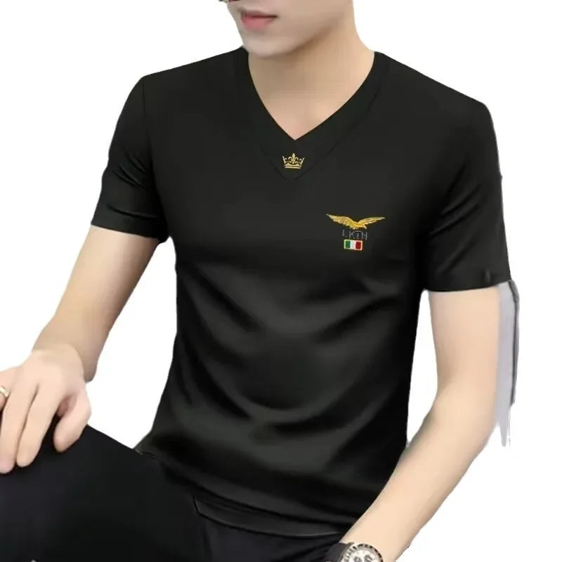 v-neck men's short sleeve t-shirt summer new slim casual half sleeve trend handsome summer t-shirt sports top men