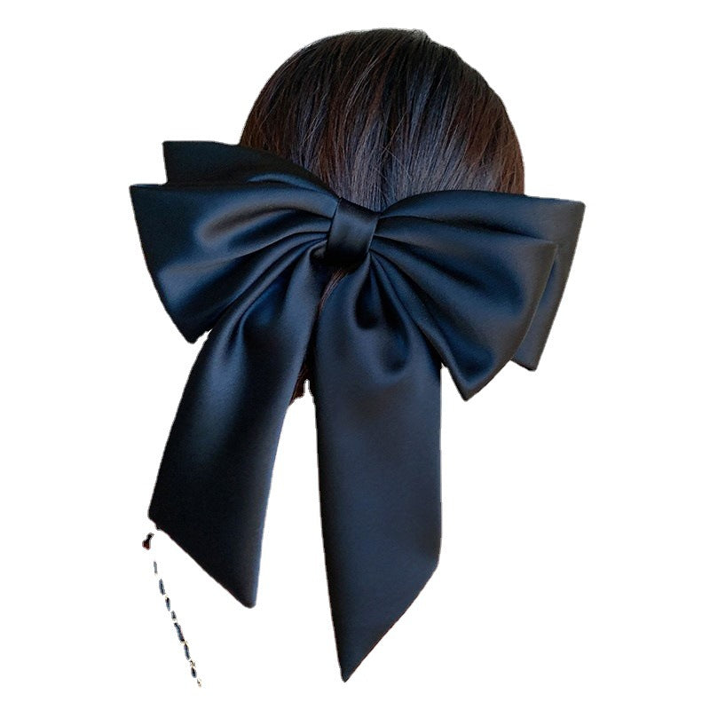 Satin big bow headdress, spring clip, high-quality black back of the head hairpin, hair ornament, hipster girl