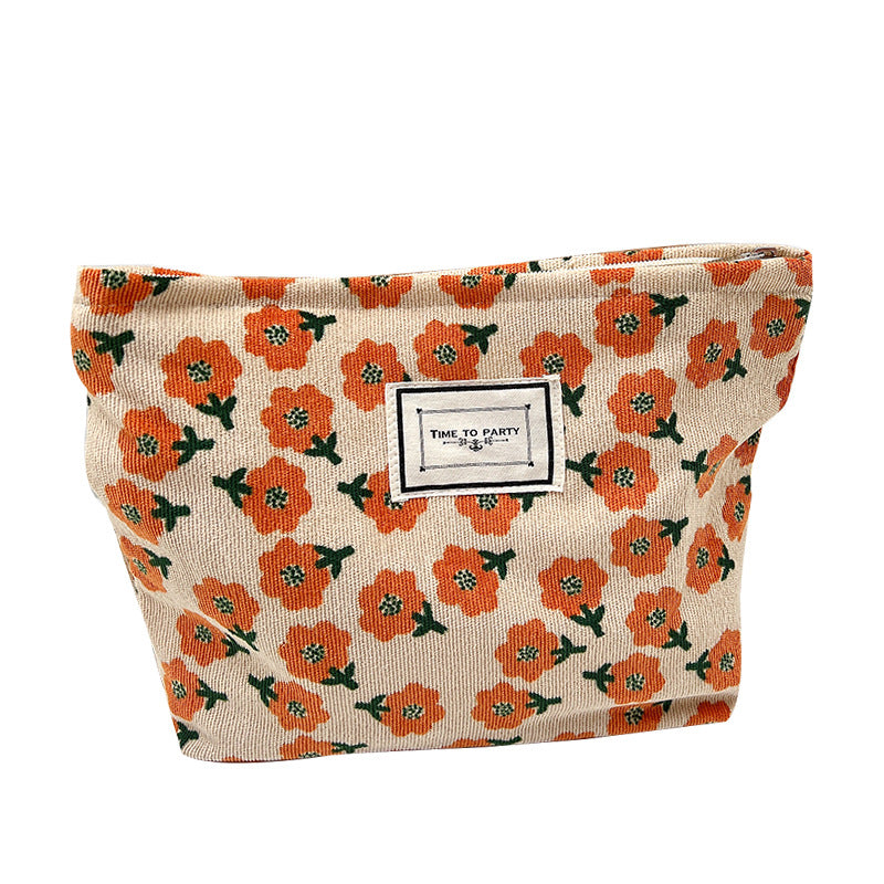 Retro flower makeup bag niche wash storage bag girls travel out skin care products canvas chain bag wholesale