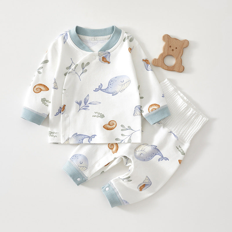 Baby set spring and autumn high-waisted cotton class A male and female baby split long sleeve pants newborn underwear set