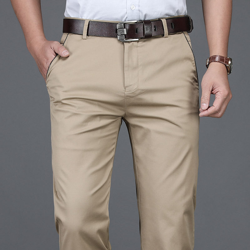 Brand Cotton Casual Pants Men's Spring and Summer Business Loose Straight Leg Stretch Non-Ironing Trousers Men's High Waist Black Pants Thin