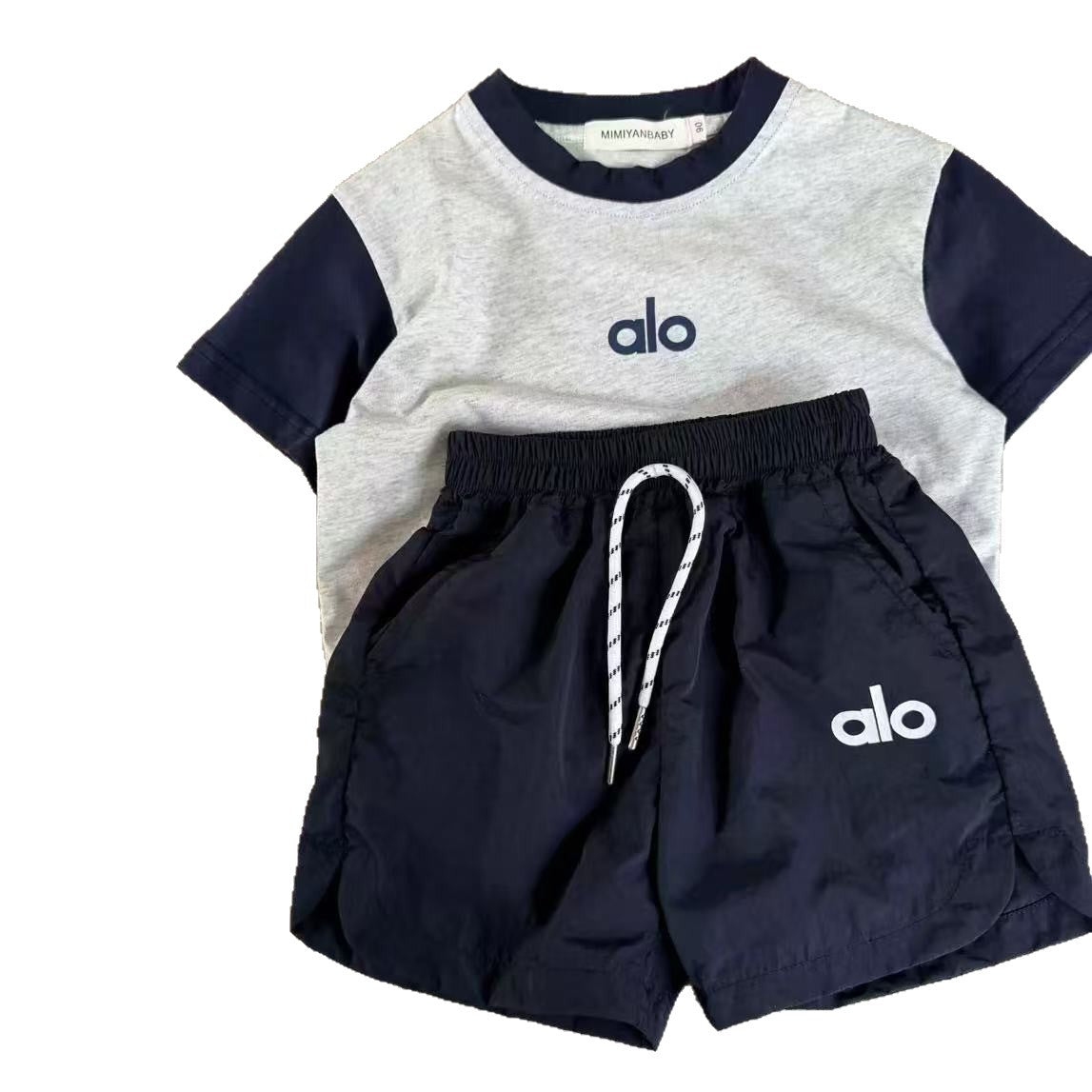 Sunshine boys shorts boys set 2025 summer contrast two-piece set baby short sleeve sportswear girls short sleeve T