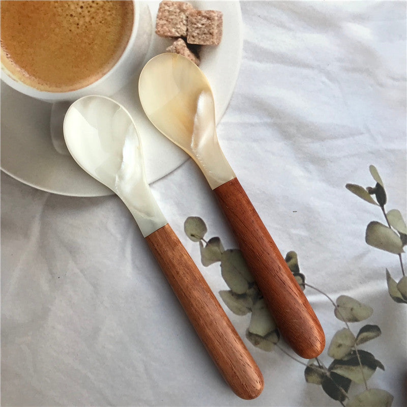 Sea shell spoon coffee ice cream cake home cute shell fork rosewood splicing caviar
