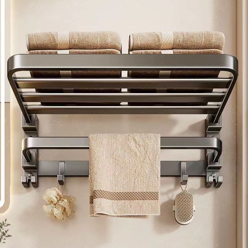 Gun Grey Towel Rack Space Aluminum Toilet Bath Towel Rack Toilet Double Fold Bathroom Storage Rack No Punch Hole Wall Hanging