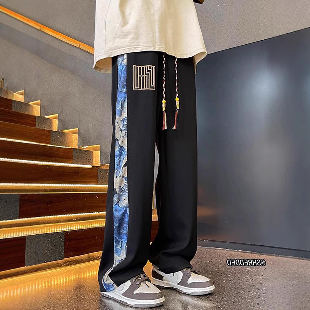 Cross-border new loose casual pants men's trend versatile pants autumn new pendant velvet mopping trousers apricot color