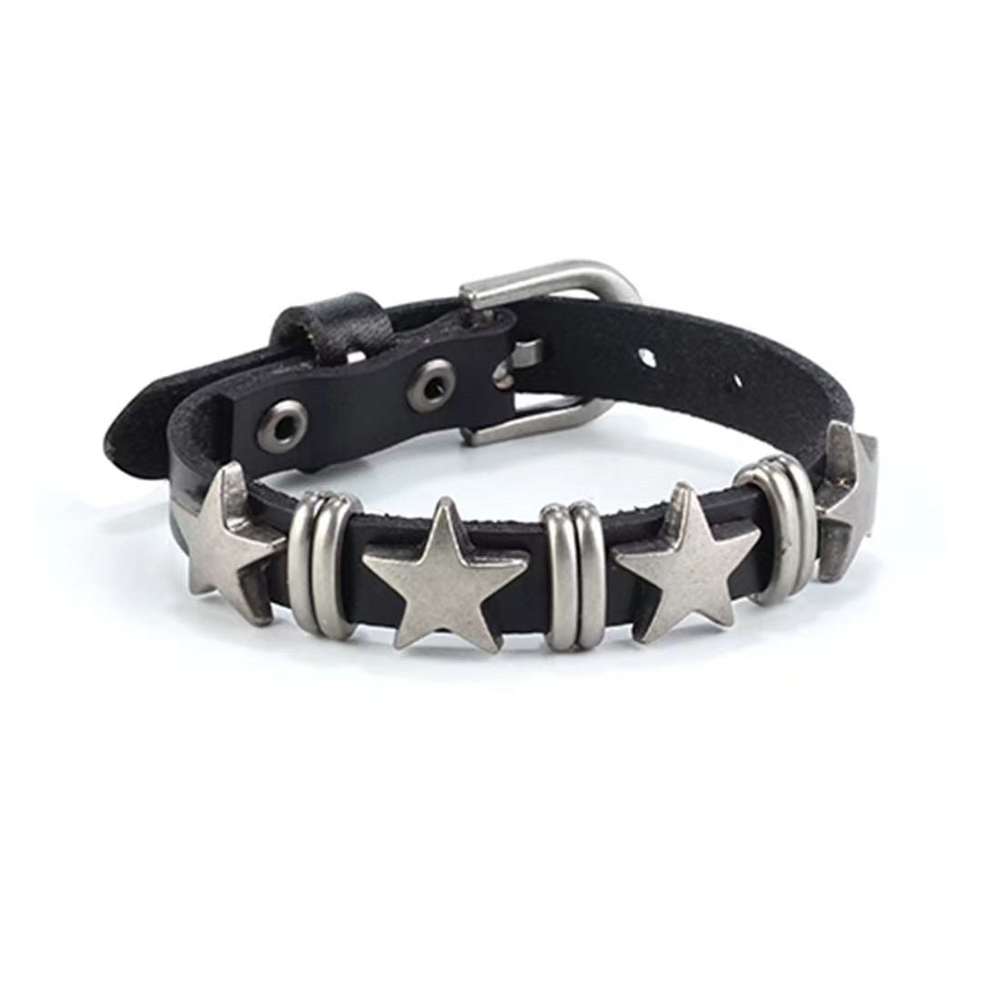 Punk rivet subculture star pure cowhide bracelet pentagram chain tide fan stacked couple bracelet women