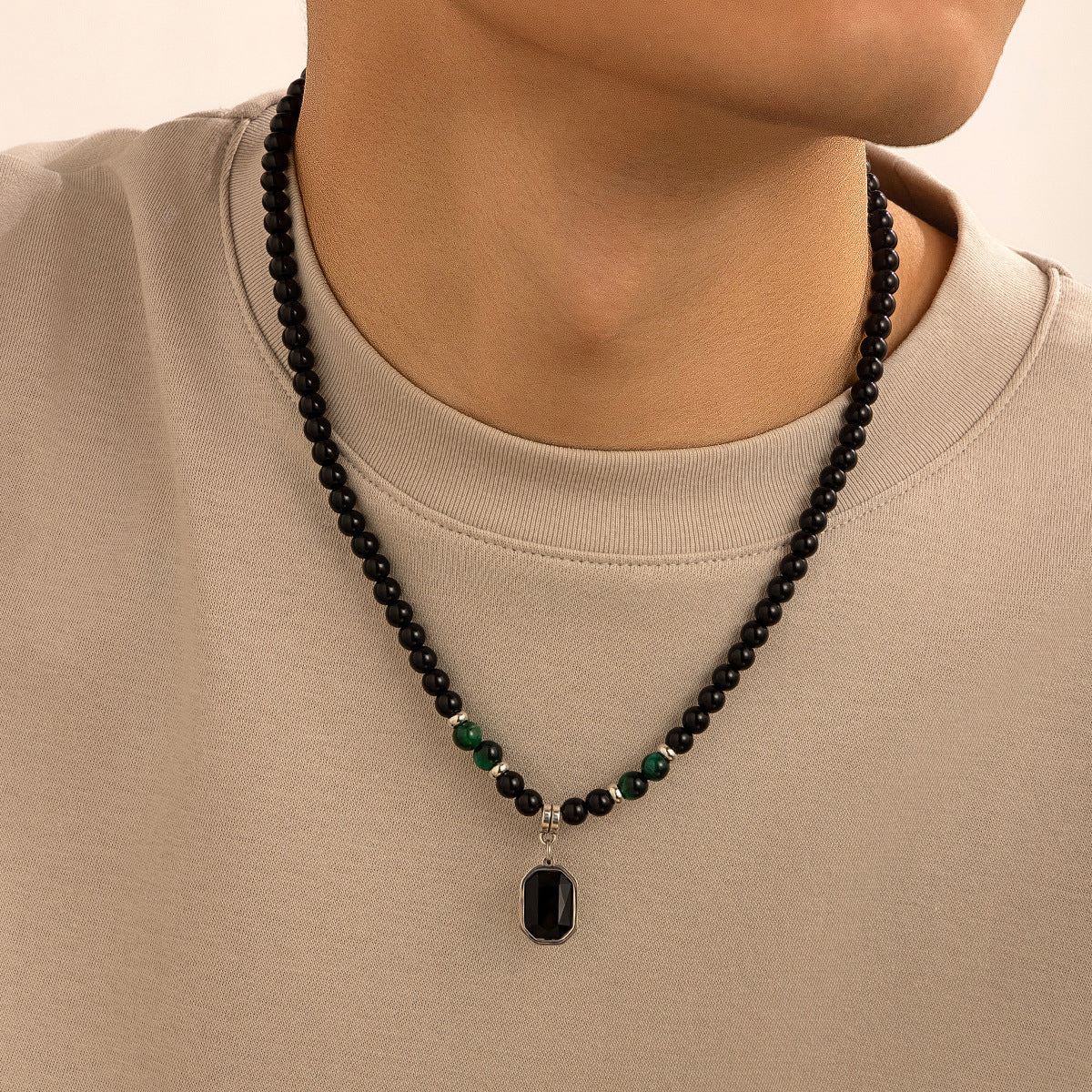 European and American cross-border tiger stone beaded necklace men's hip-hop niche sense of luxury, simple personality, men's clavicle chain accessories