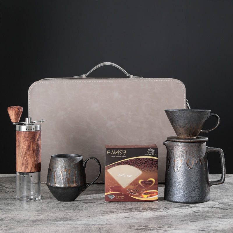 Gilt pour-over set, coffee gift box, coffee utensils, coffee pot, gift drip filter v60 household filter paper grinder