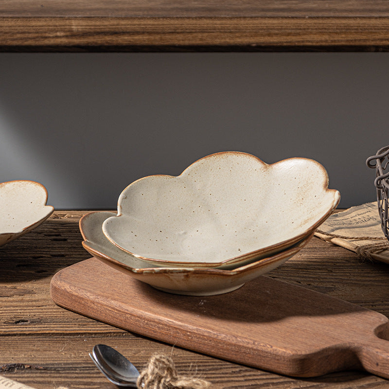 Internet celebrity restaurant Japanese vintage stoneware cherry blossom plate set dinner plate household dish plate ceramic tableware hotel wholesale