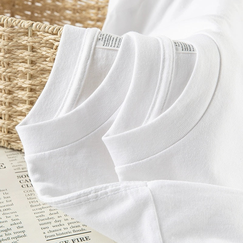 Japanese 300g heavy t-shirt men's short sleeve xinjiang cotton round neck loose solid color white undershirt half sleeve summer