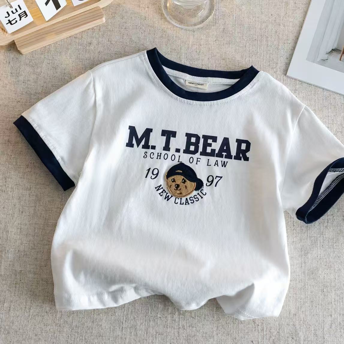 Sunshine boys shorts boys set 2025 summer contrast two-piece set baby short sleeve sportswear girls short sleeve T