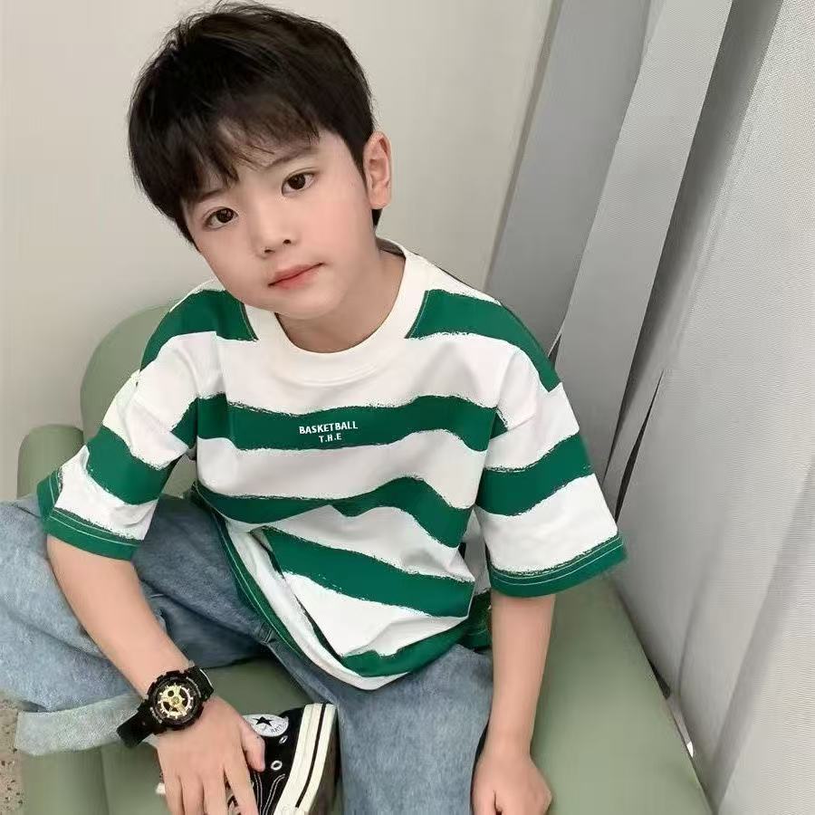 Children's cotton short sleeve boy and girl T-shirt, summer half-sleeved middle and big children's new round neck loose handsome shirt