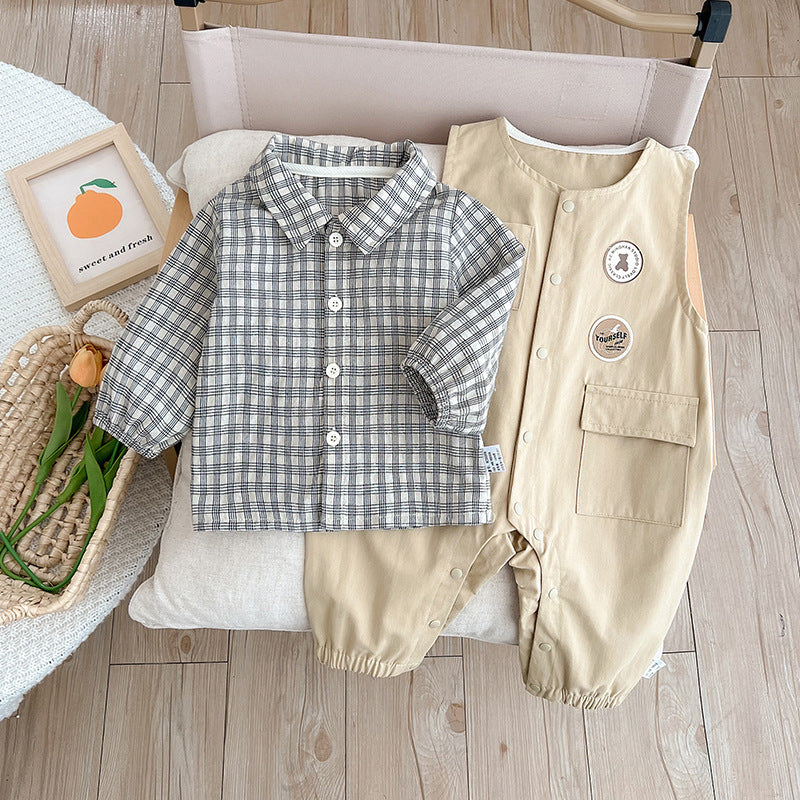 Baby boy clothes onesies, spring clothes, toddlers, 100 days, spring styles, casual Korean version, outing clothes, spring and autumn climbing clothes
