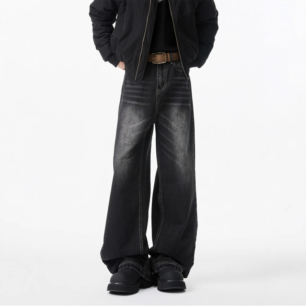 American cleanfit wide-leg jeans, men's spring and autumn straight-leg loose trousers, handsome, high-quality men's pants, tide
