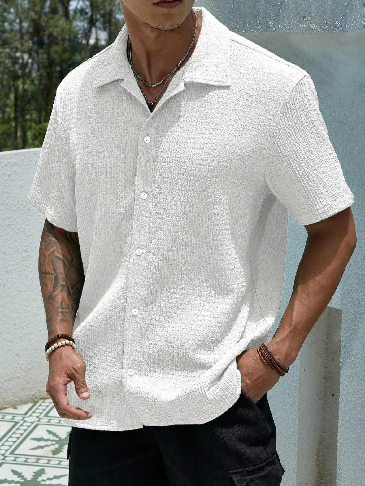 Exclusive for temu shein amazon cross-border foreign trade men's shirt 2024 summer new men's solid color short