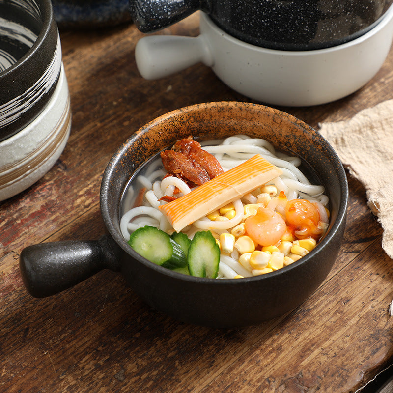 Wholesale Breakfast Bowl Instant Noodle Bowl Salad Bowl With Handle Grill Bowl Heat-resistant Ceramic Japanese Style Retro Creative Baking Baked Rice Bowl