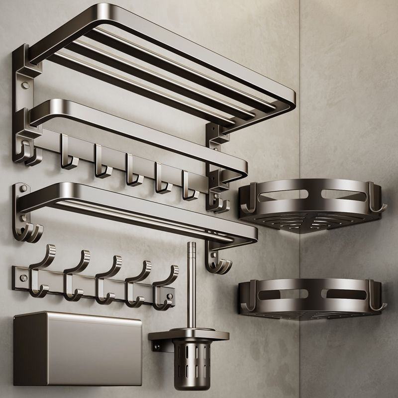 Gun Grey Towel Rack Space Aluminum Toilet Bath Towel Rack Toilet Double Fold Bathroom Storage Rack No Punch Hole Wall Hanging