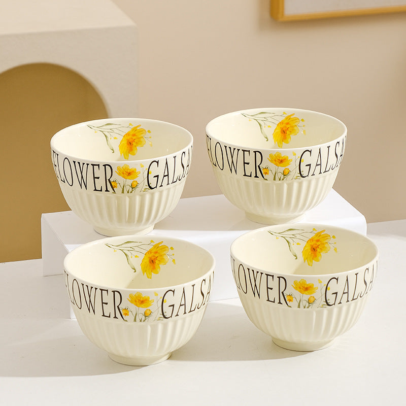 Ceramic tableware, household rice bowls, cream wind dessert bowls, round soup bowls, high temperature resistance, thickening, anti-scalding, wholesale gifts
