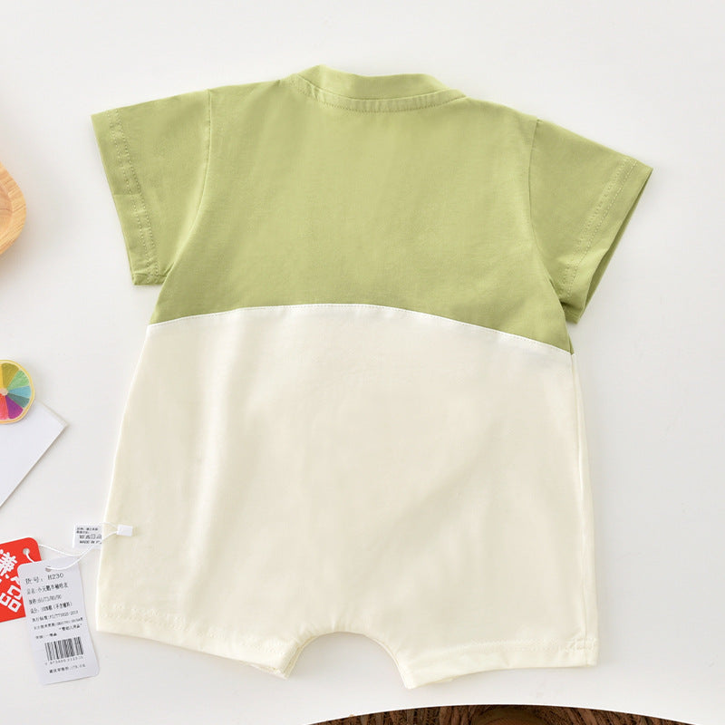 Newborn super cute summer clothes, baby thin onesies, full moon 100 days, fashion short-sleeved swan shoulder buckles, out of climbing clothes