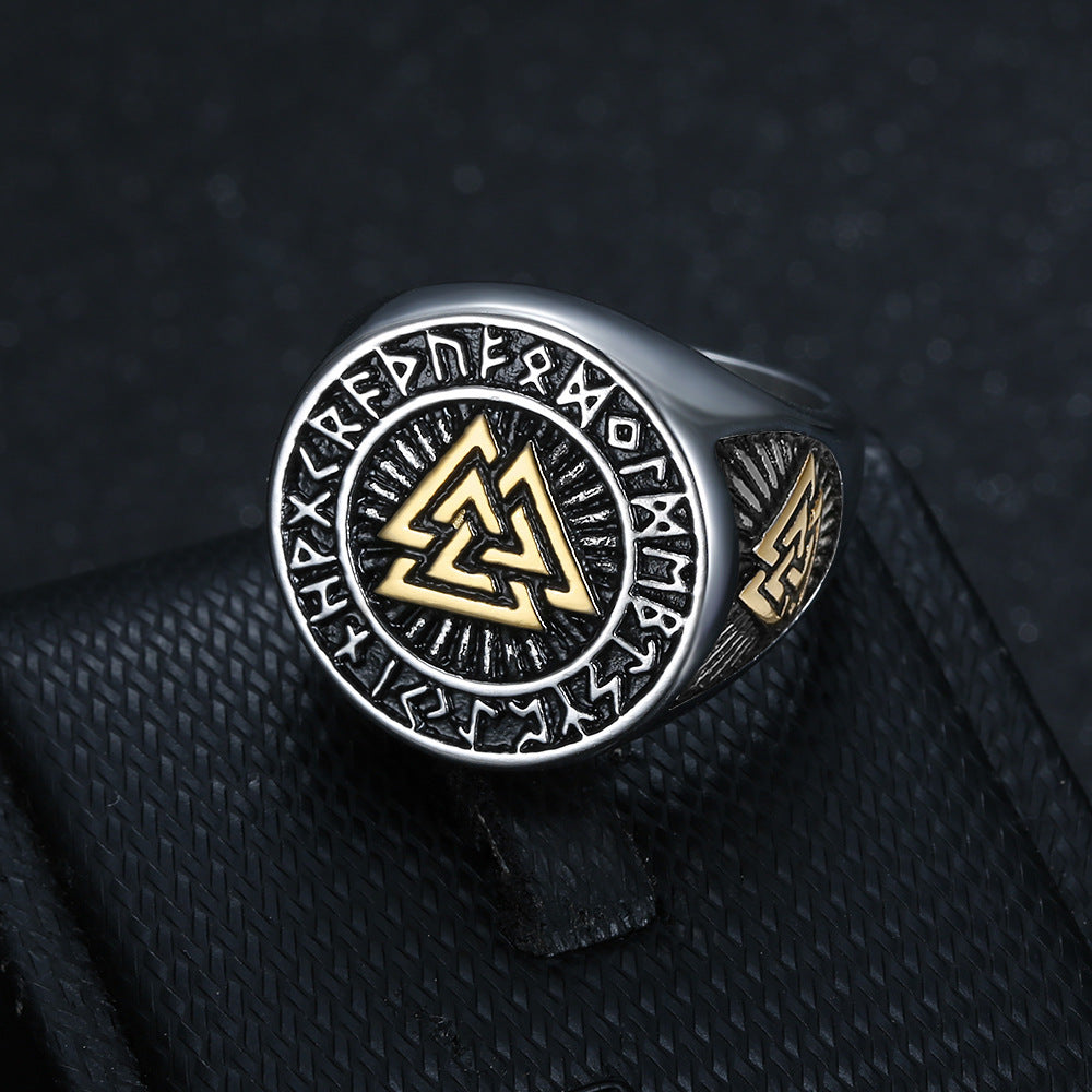 European and American retro style men's Celtic knot ring Viking Nordic triangle symbol valknut ring