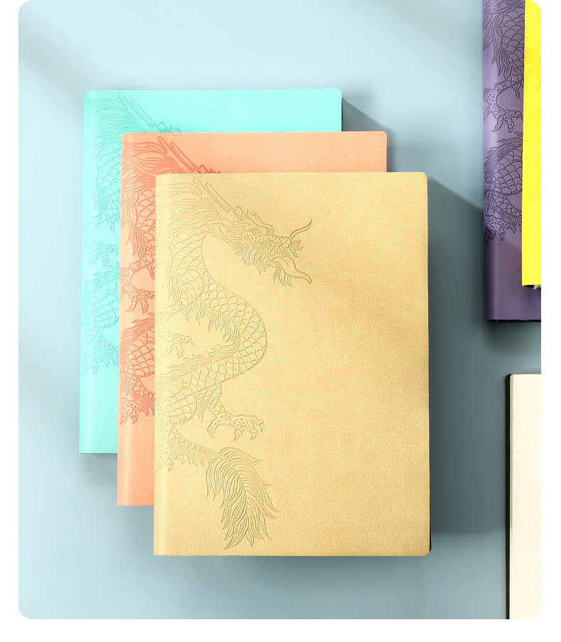 Leather notebook custom A5 simple ins style hand ledger diary notepad soft leather thickened horizontal line dragon version
