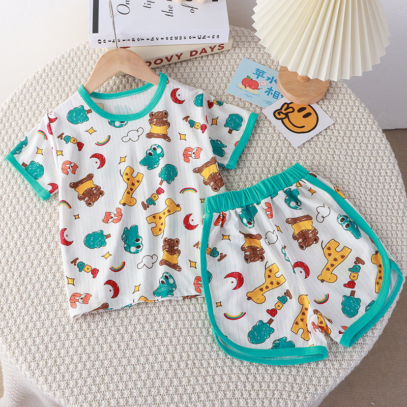 Kids short sleeve set girls summer clothes thin home Korean version children's clothing baby boy t-shirt summer clothes wholesale