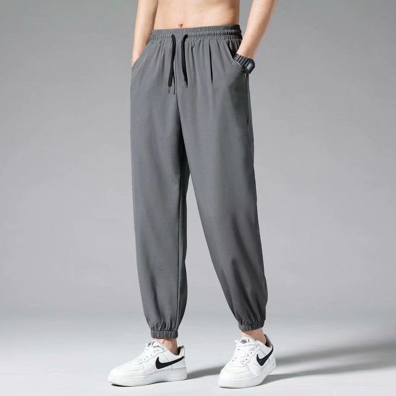 Factory direct summer thin ice silk pants men's loose straight draped feeling trousers quick-drying athleisure long