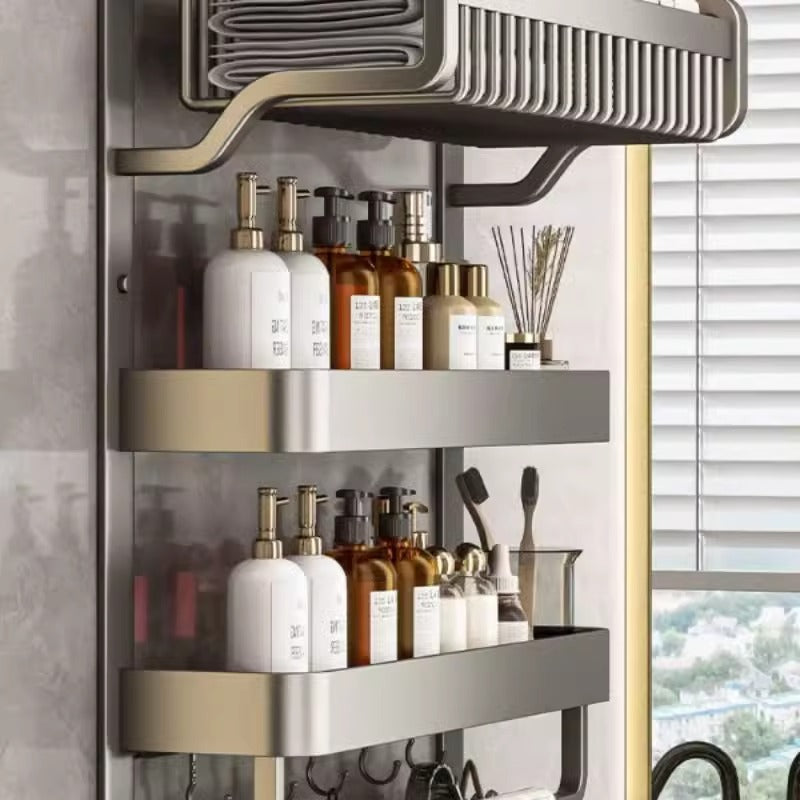 Towel rack, toilet storage, non-perforated, bathroom storage, space aluminum, thickened bath towel rack, double wall-mounted