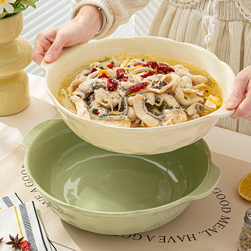 Creative high-value cream ins-style large basin wholesale household large-capacity amphora ceramic bowl, soup bowl, sauerkraut fish bowl