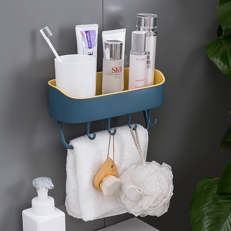 New two-color household 4-hook bathroom storage rack Bathroom multi-functional wall-suction wall-free wall-mounted shelf