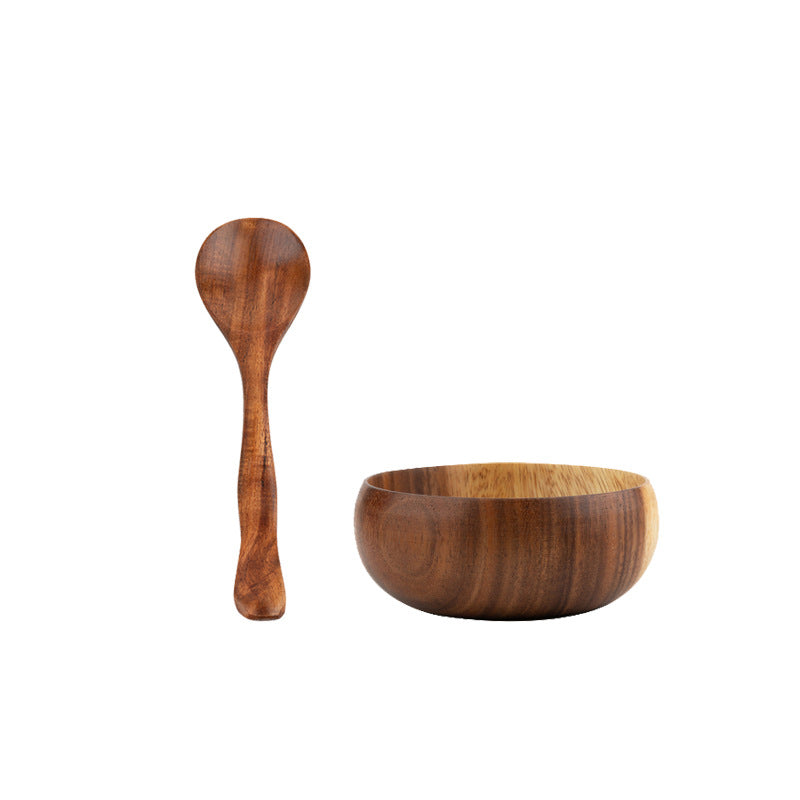 Acacia Wood Japanese Style Children's Wooden Bowl Creative Baby Wooden Ramen Rice Bowl Soup Bowl Instant Noodle Bowl Ins Tableware Set