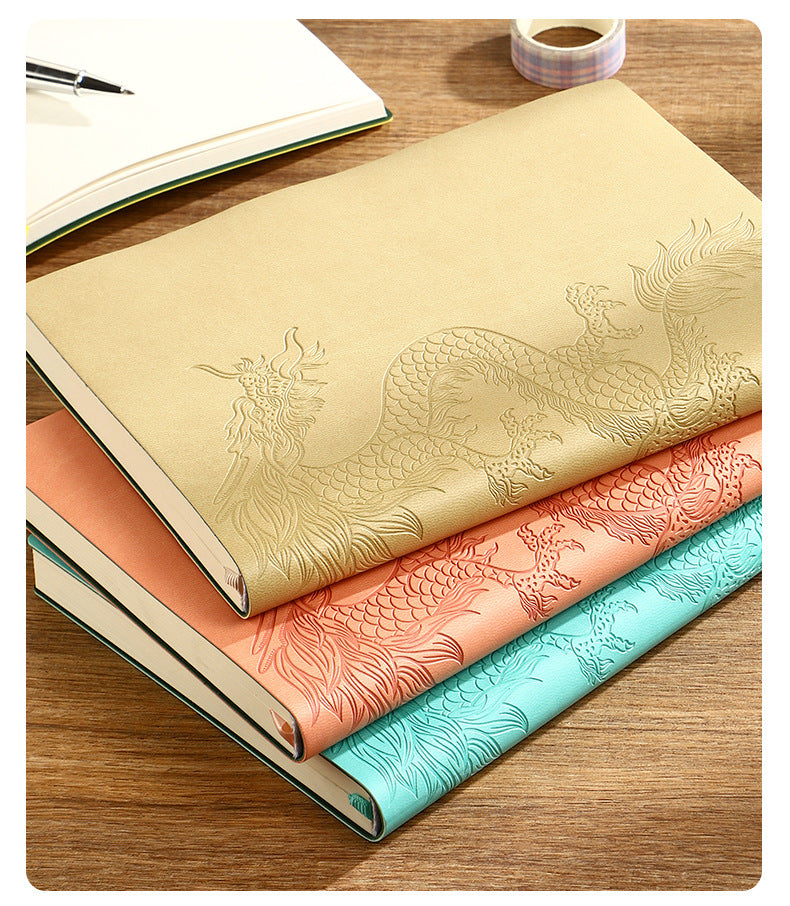 Leather notebook custom A5 simple ins style hand ledger diary notepad soft leather thickened horizontal line dragon version