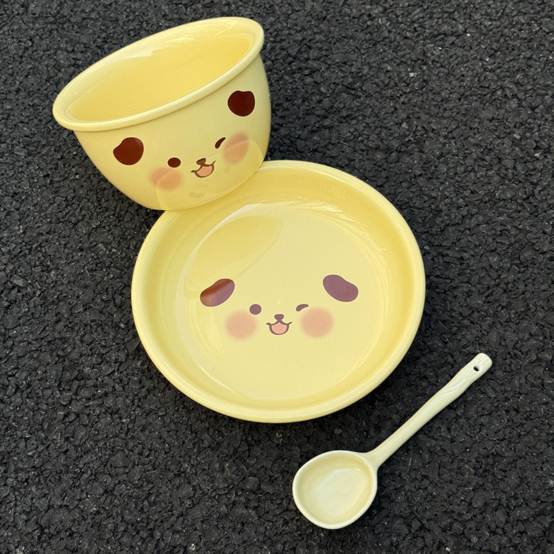 High-value piggy bowl and plate set for home 2024 new one-person ceramic tableware set for couples bowl and plate combination