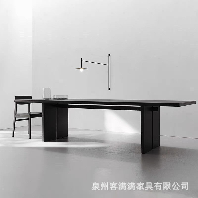 Minimalist solid wood bench table, minimalist industrial style desk, black log slab table, modern conference table, work table