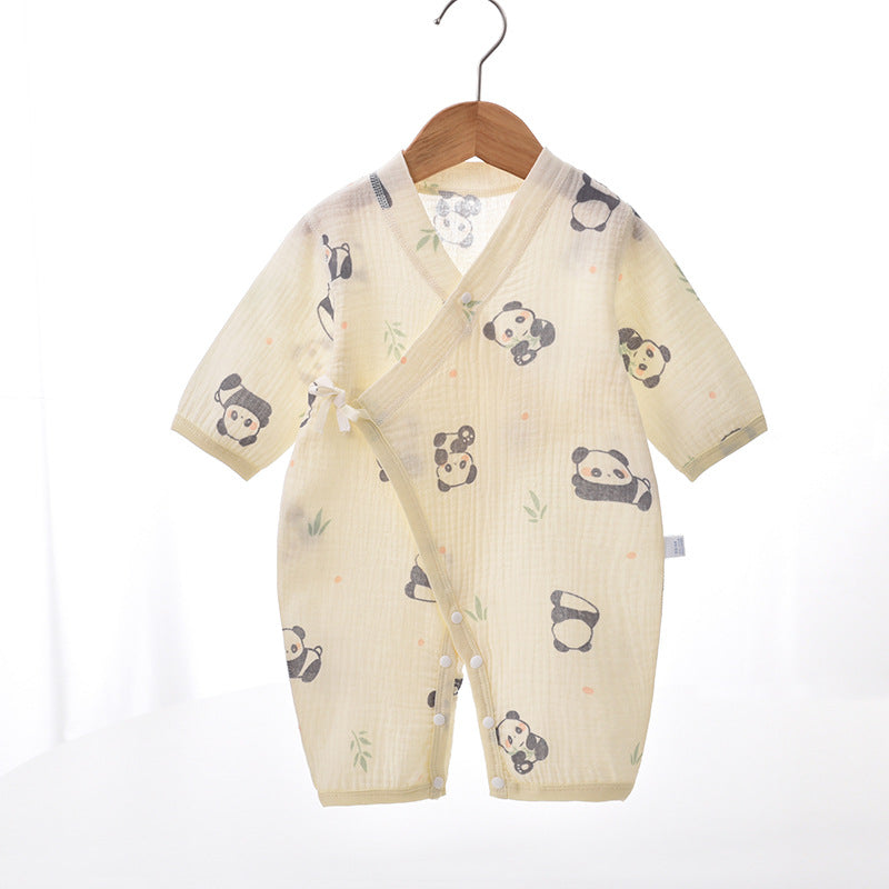 Baby onesies, monk clothes, gauze belly protection, boneless class A newborns, summer baby thin climbing clothes