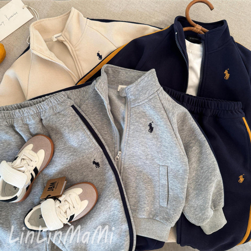 Linlin Mom Children's Set 2025 Spring New Men and Women Embroidery Sweatshirt Set Baby Sports Two-Piece Set