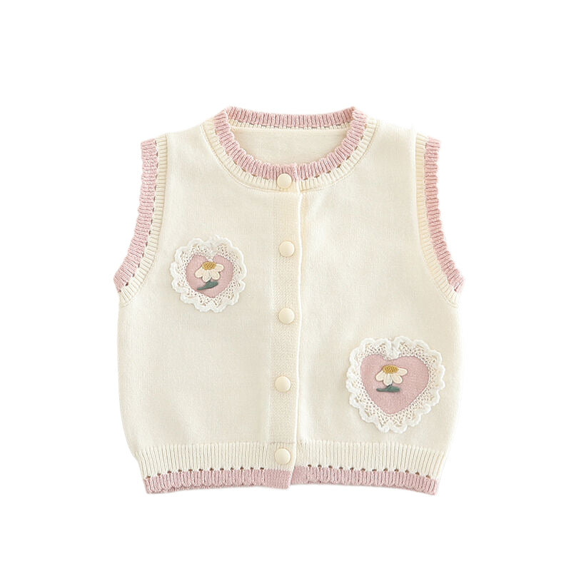 Baby girl knitted vest 2025 spring wear outer wear girls' spring sweater vest baby cardigan shoulder