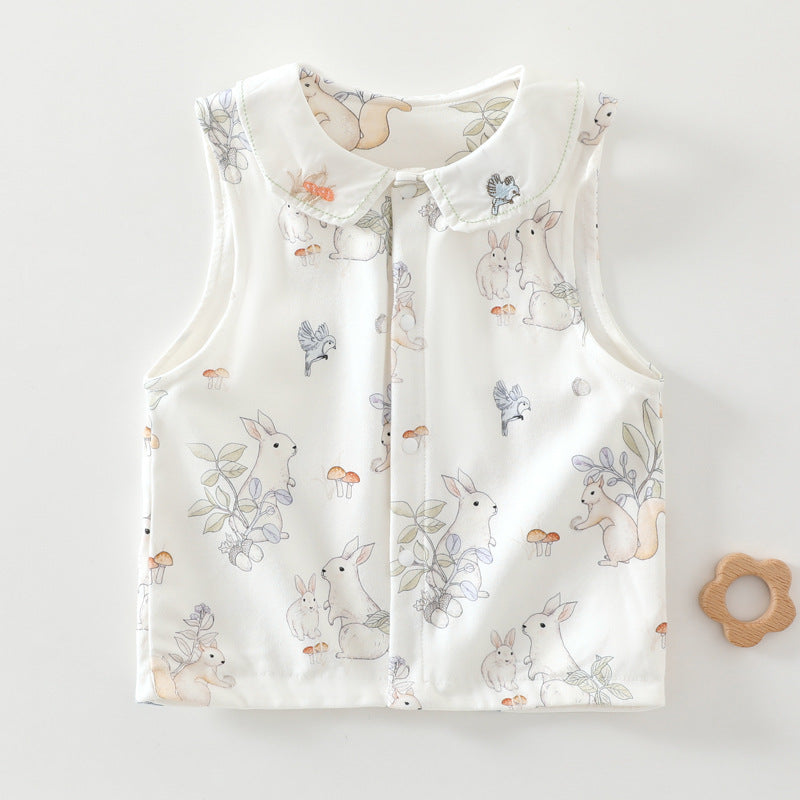 Baby vest, cotton wool, double-layer spring and autumn, baby outer wear, belly protection, baby shoulder vest, double-sided clothes for delivery