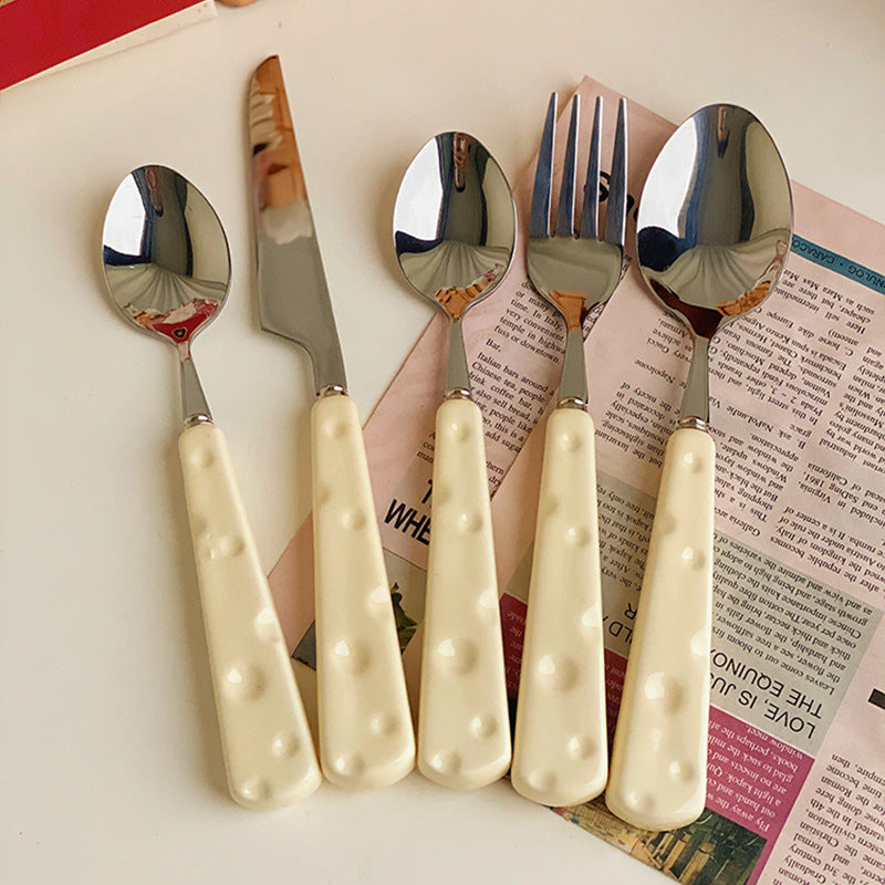 Knife and fork cutlery western food 304 stainless steel dessert spoon steak pasta fork ceramic coffee spoon custard ins set