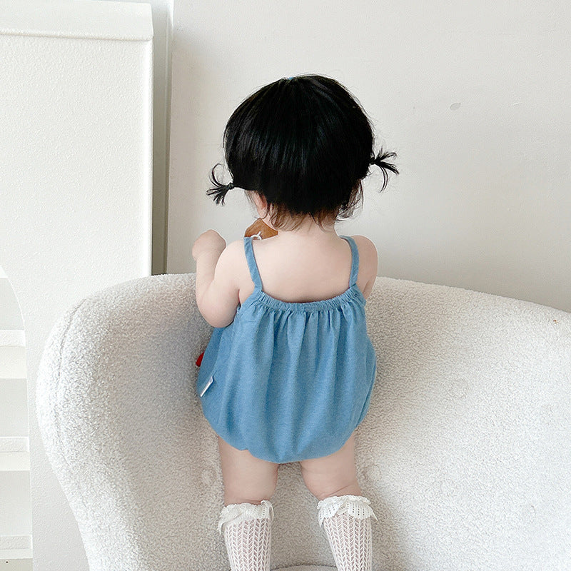2025 summer new crawling clothes baby small sling thin onesie 5215 newborn baby girl mushroom wrap fart suit