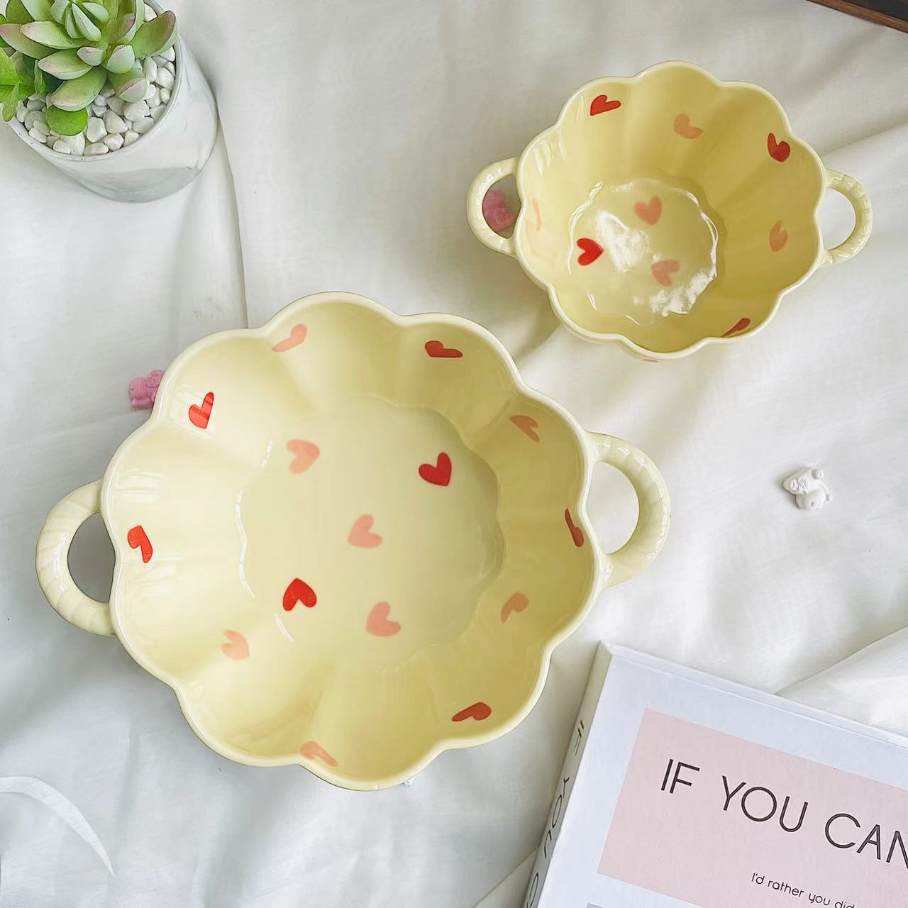 Cream style ins style household number pumpkin bowl with spoon combination single meal tableware ceramic rice bowl noodle bowl salad bowl