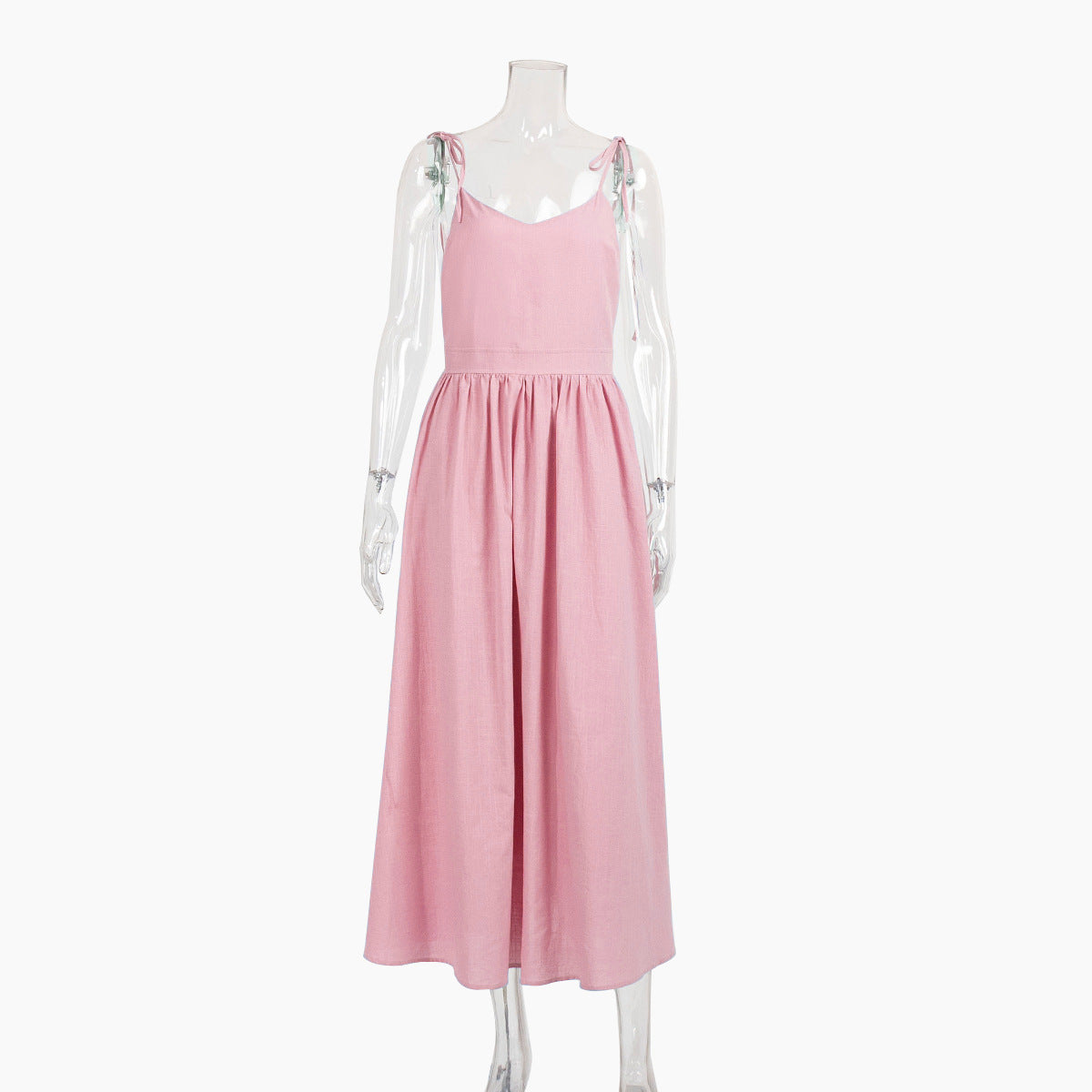 Cross-border cotton V-neck sundress women's European and American 2025 spring new temperament elegant sexy lace-up backless dress