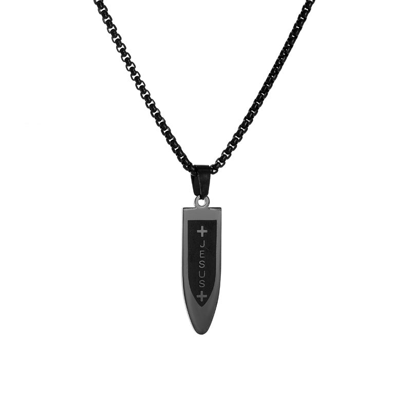 European and American cross-border stainless steel cross bullet shaped pendant JESUS titanium steel necklace men's niche personality jewelry